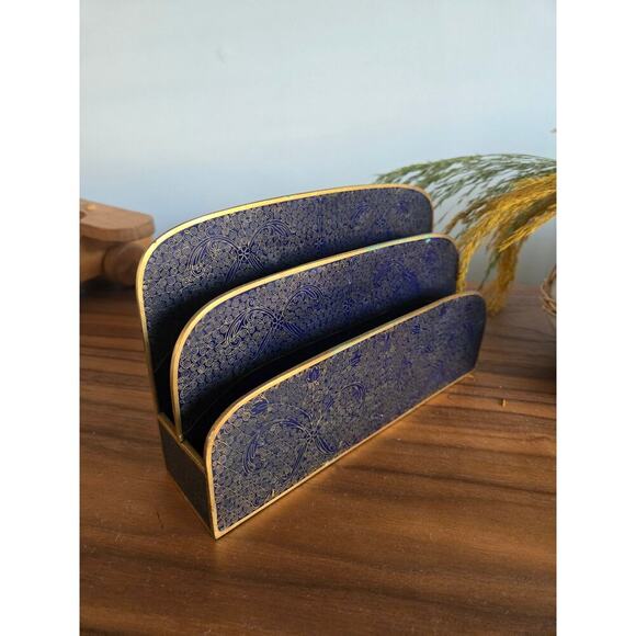 Vintage Mid Century Italian Brass Embossed Desk Letter Holder - Picture 1 of 8